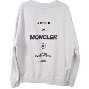 Moncler Pullover Crew Neck Sweatshirt Womens XL White Black Logo 100% Cotton